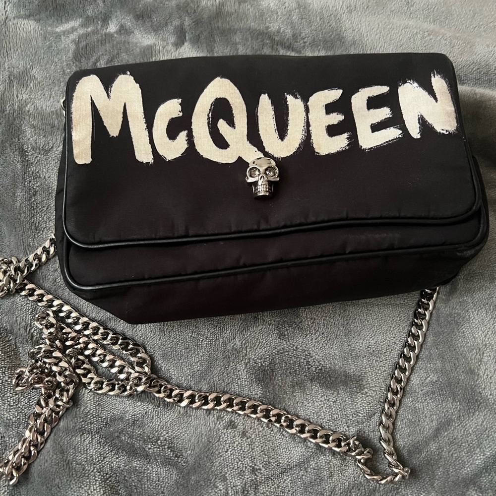 Alexander McQueen Black Crossbody Bag with Silver Chain